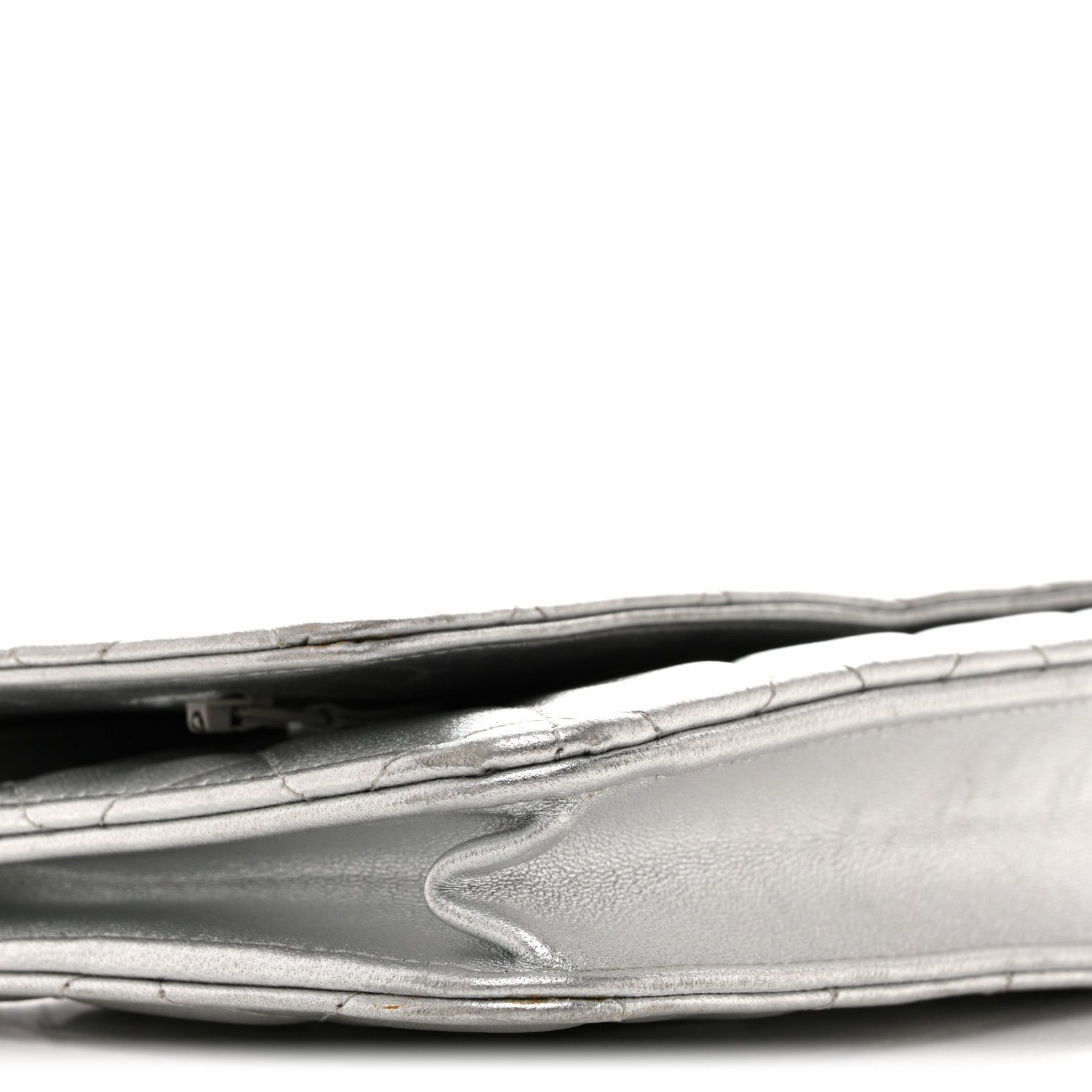 Metallic Lambskin Quilted Wallet On Chain WOC Silver