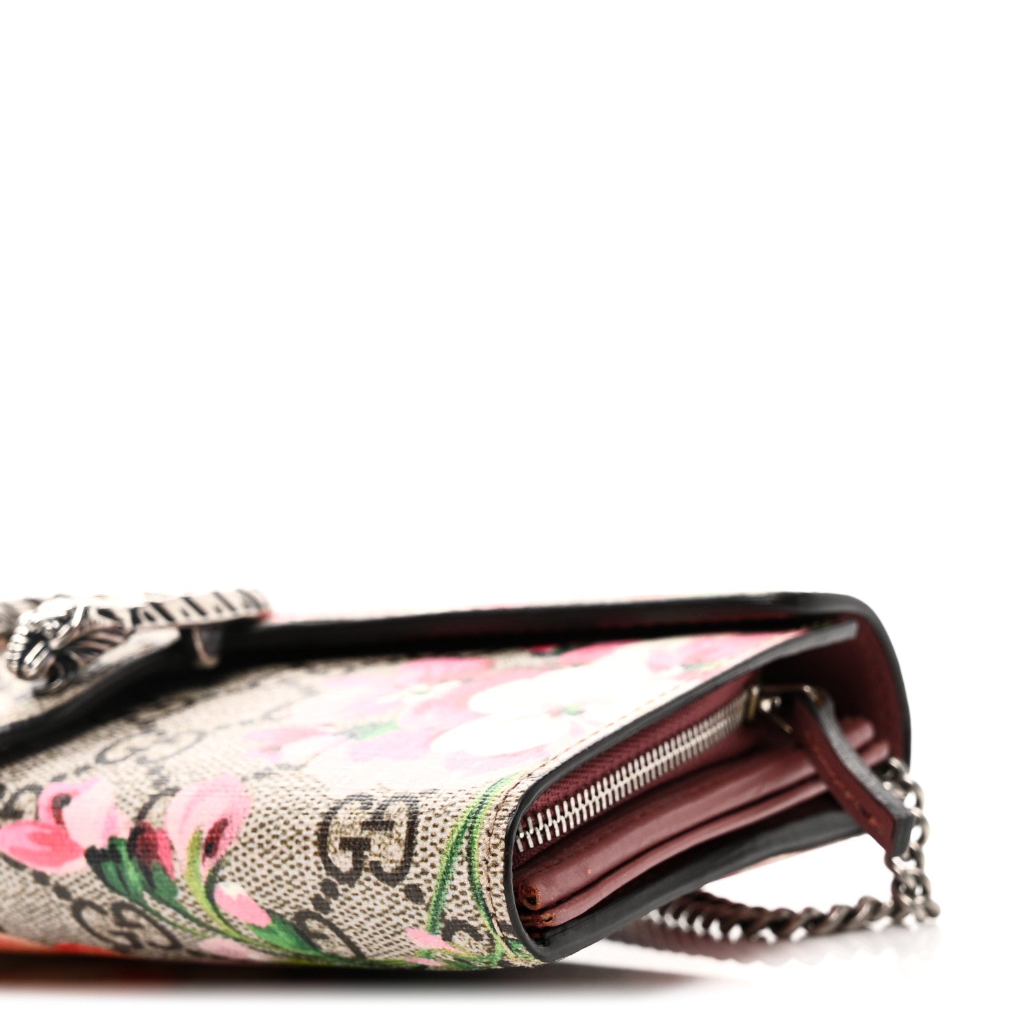 GG Supreme Monogram Blooms Dionysus Chain Clutch Wallet Beige Multicolor Dry Rose