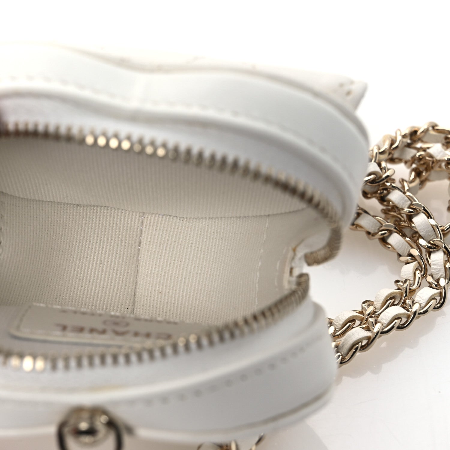 Lambskin Quilted CC In Love Heart Coin Purse With Chain White