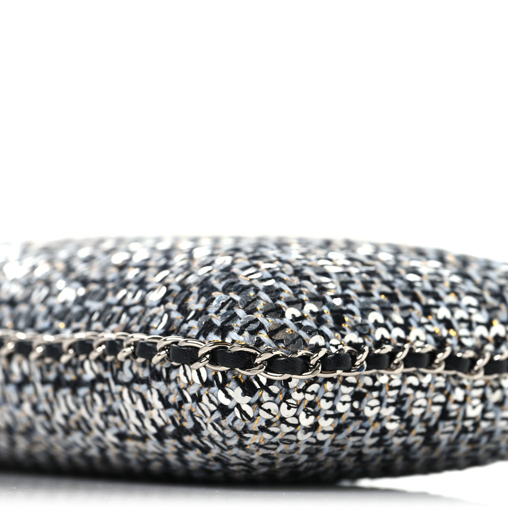 Tweed Sequin Chain Around Phone Holder Silver Black