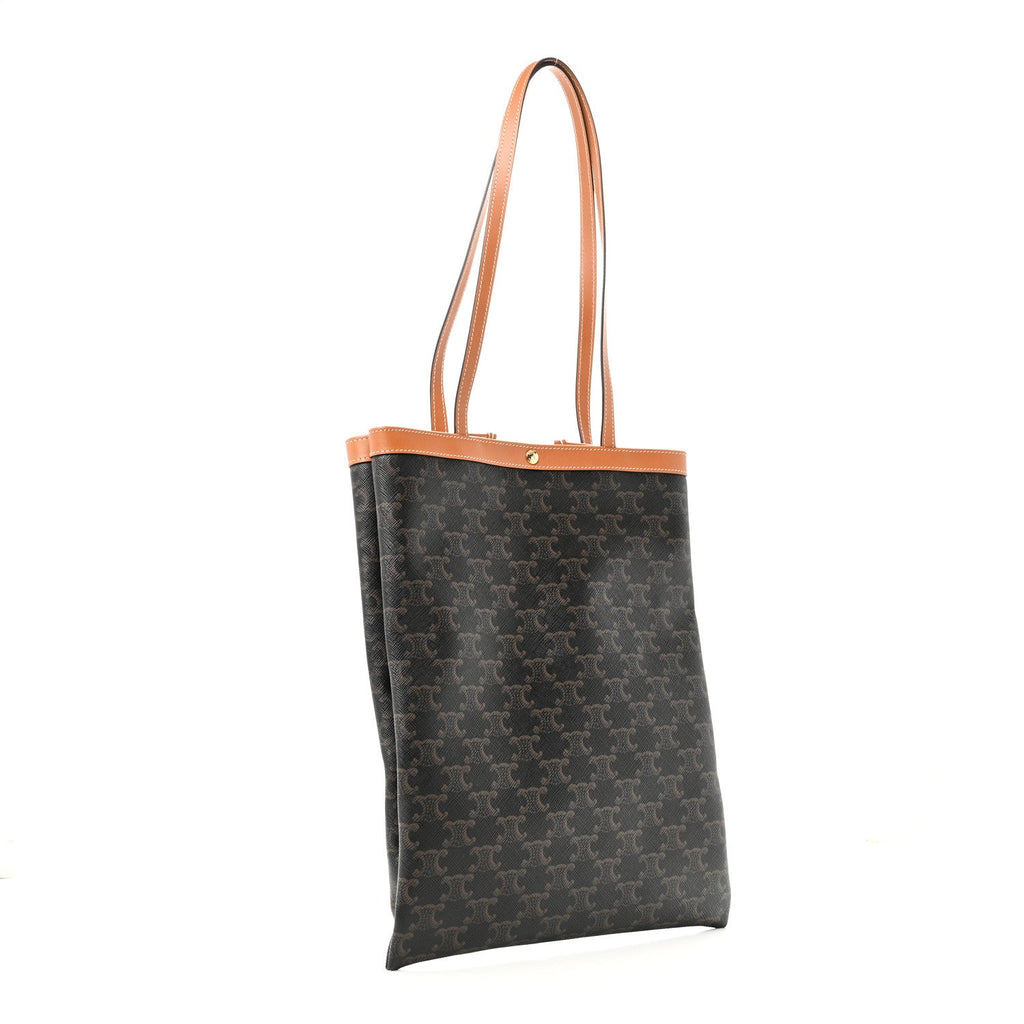Triomphe Canvas Calfskin Flat Shopper Tote Honey