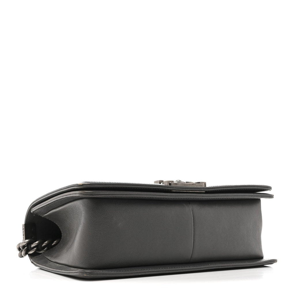 Calfskin Double Stitch Medium Boy Flap Grey