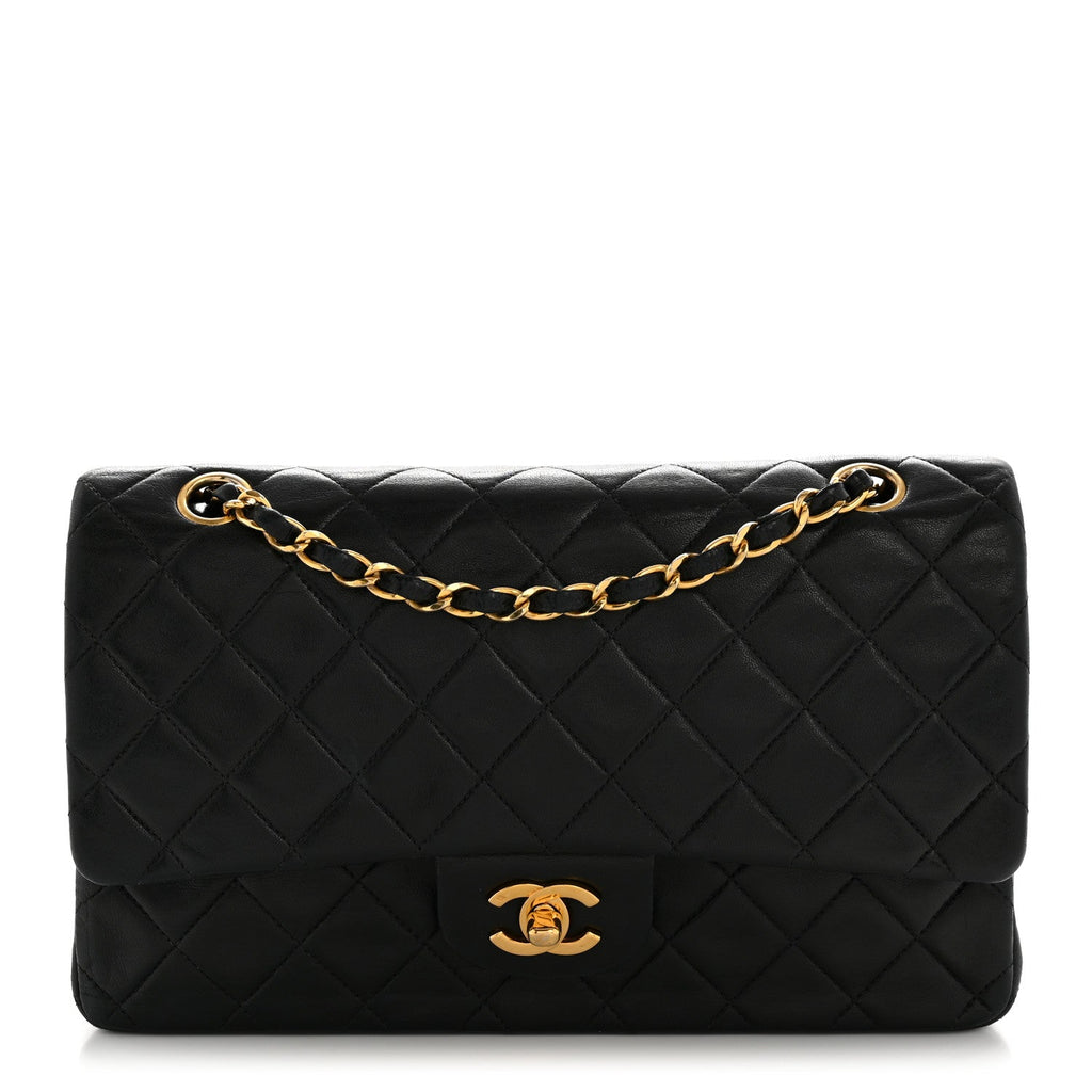 Lambskin Quilted Medium Double Flap Black