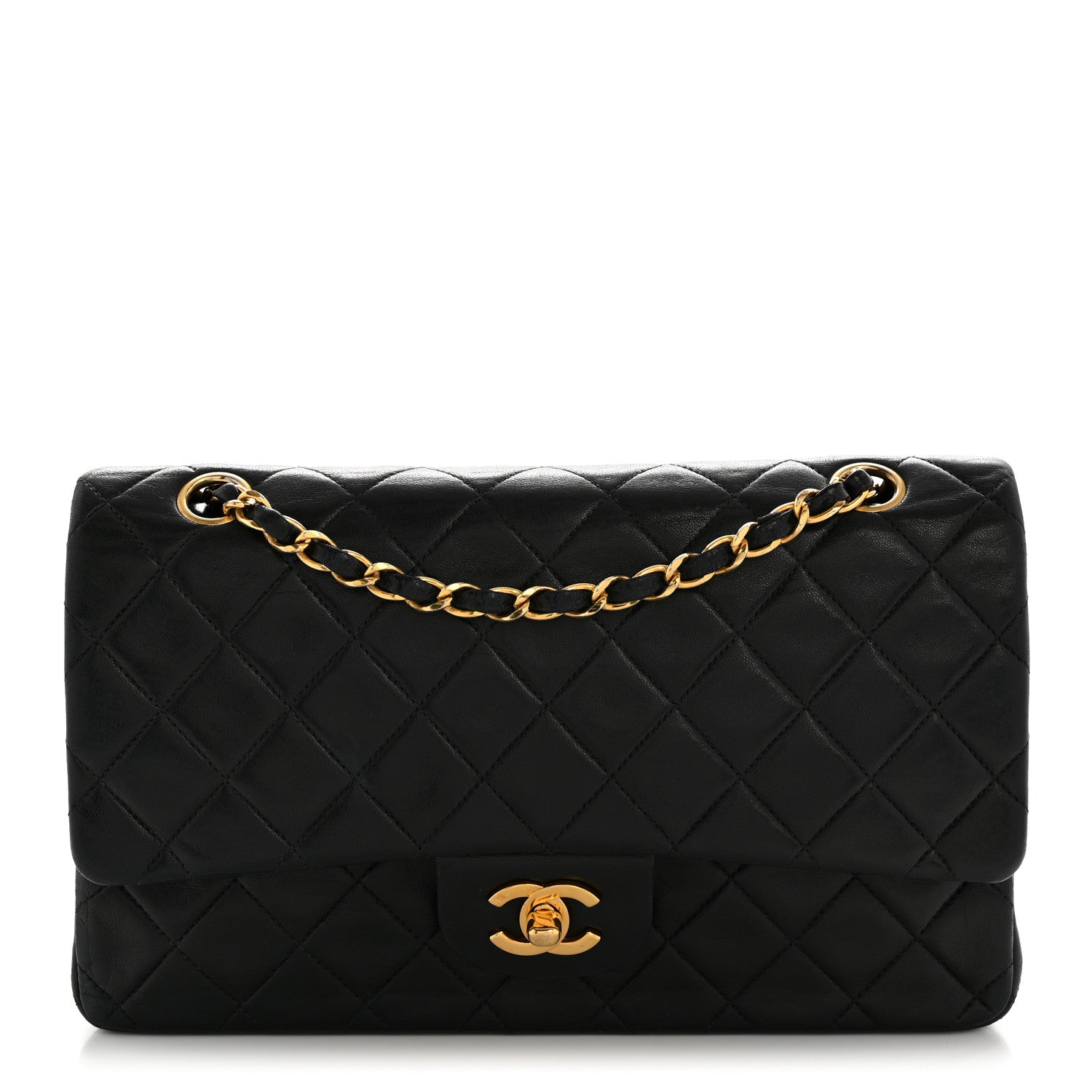 Lambskin Quilted Medium Double Flap Black