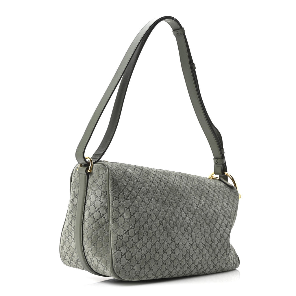 Suede GG Monogram Half Horsebit Medium Shoulder Bag Sage