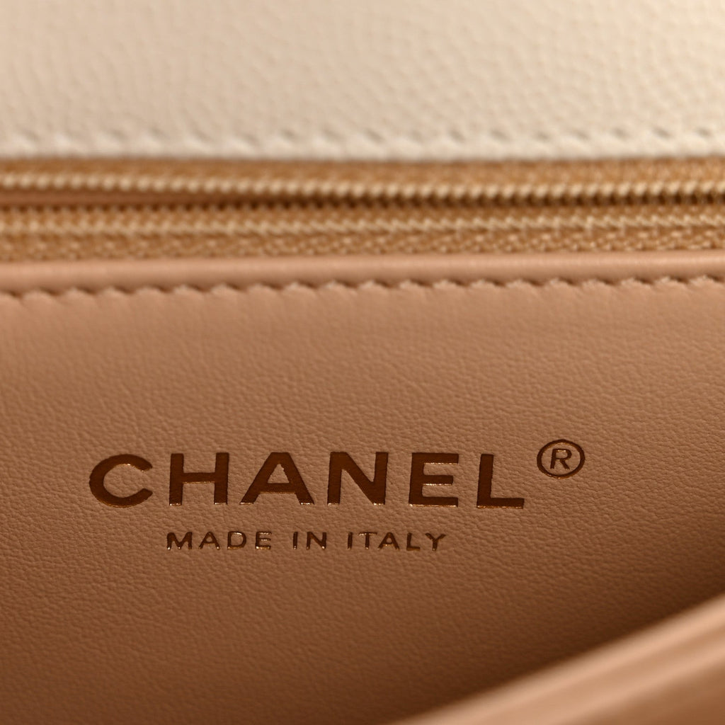 Caviar Quilted Mini Coco Handle Flap White