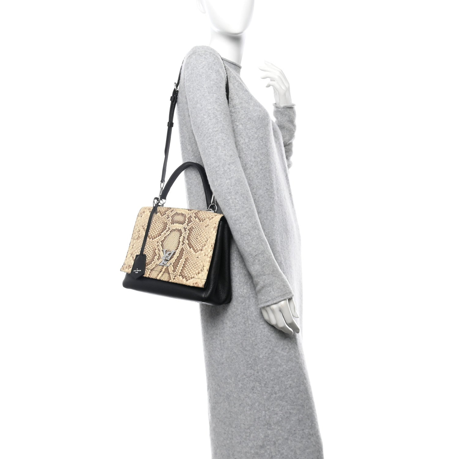 Snakeskin Lockme II Top Handle Black