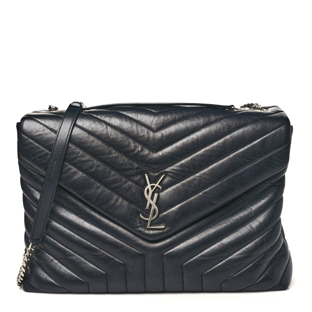 Calfskin Y Quilted Monogram Large Loulou Chain Satchel Black