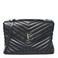 Calfskin Y Quilted Monogram Large Loulou Chain Satchel Black