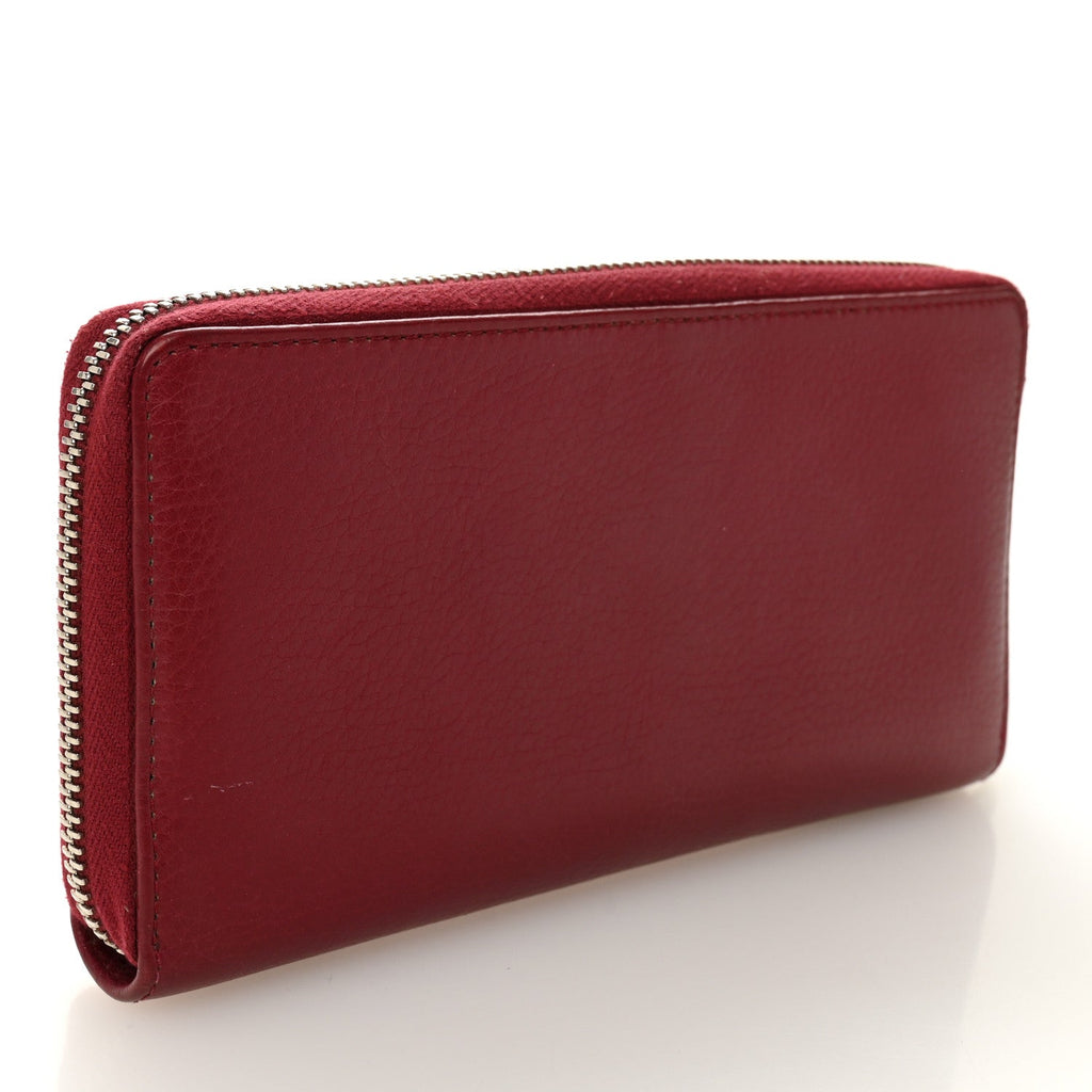 Pebbled Calfskin Studded Soho Zip Around Wallet Soft Burgundy