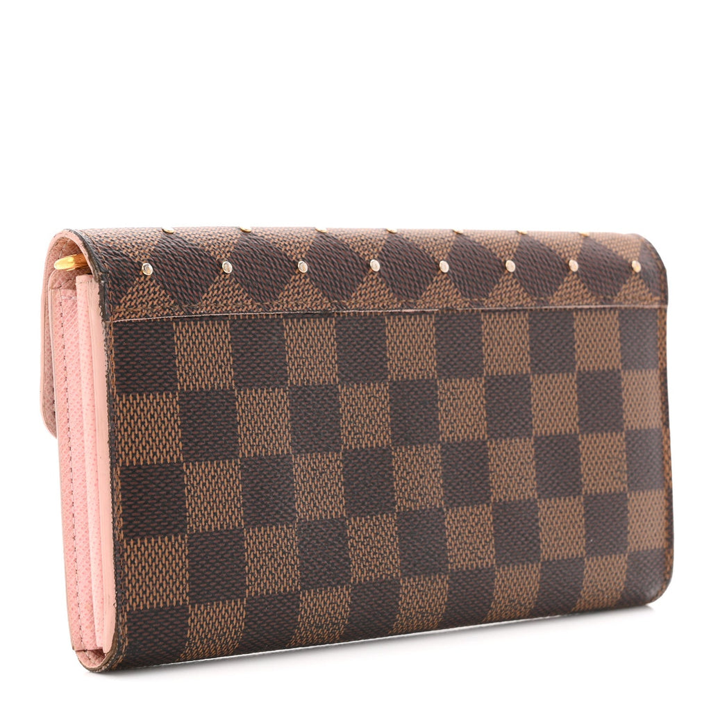 Damier Ebene Studded Sarah Wallet NM Rose Ballerine