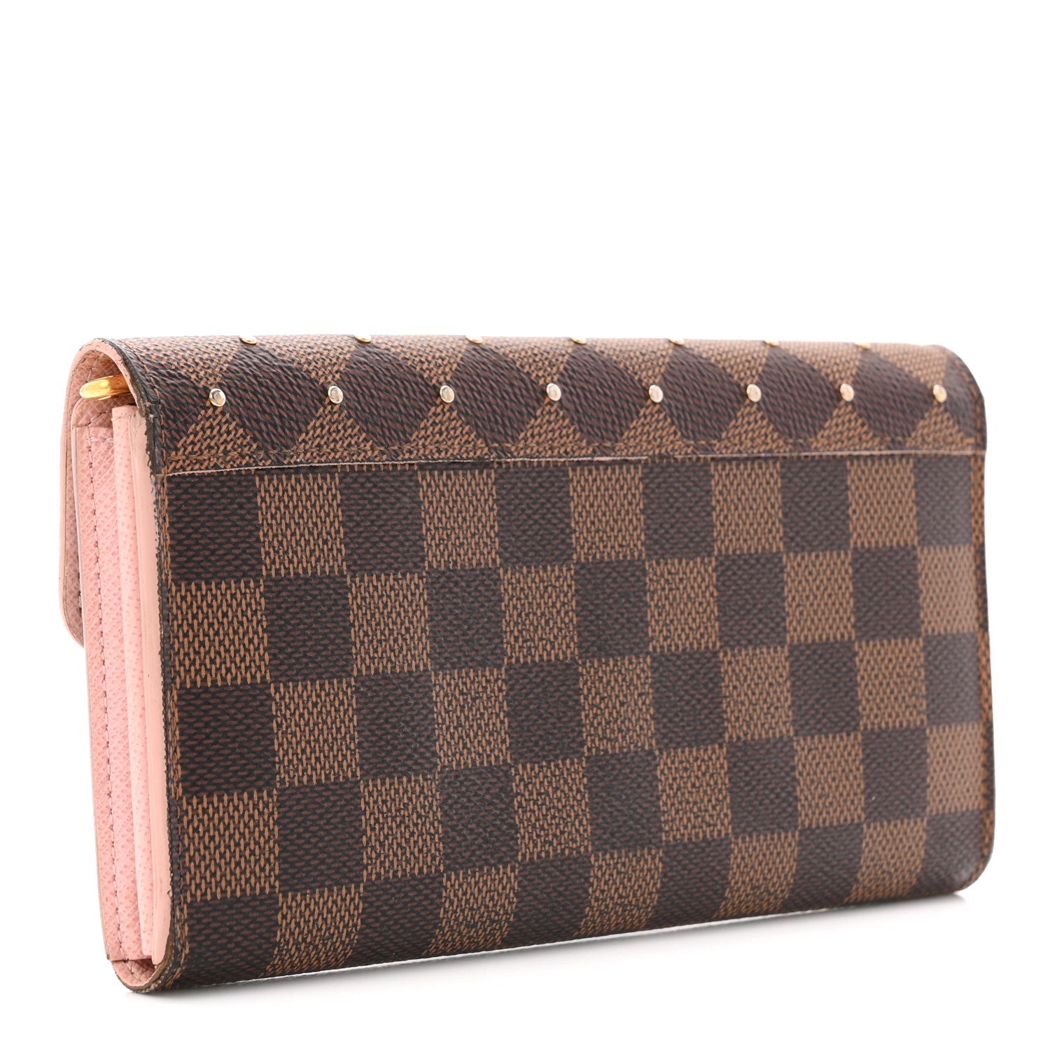 Damier Ebene Studded Sarah Wallet NM Rose Ballerine