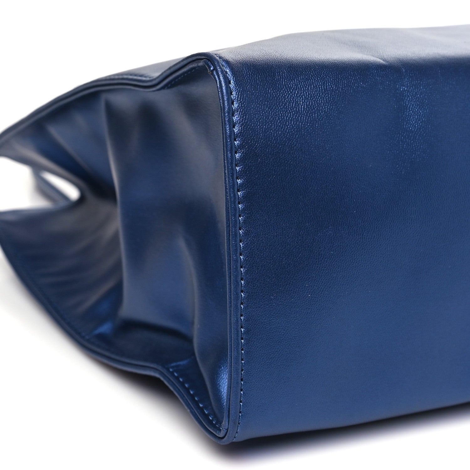 Metallic Vegan Leather Medium Shopping Bag Cobalt