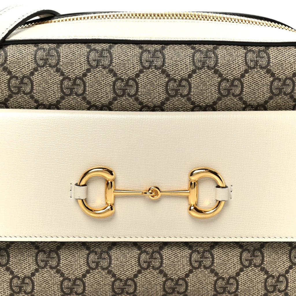 GG Supreme Monogram Small Horsebit 1955 Shoulder Bag Beige Mystic White