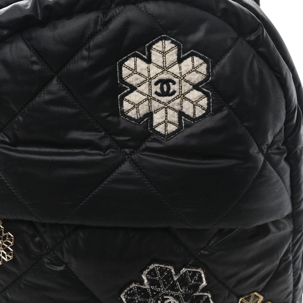 Nylon Tweed Quilted Small Coco Neige Snowflake Backpack Black