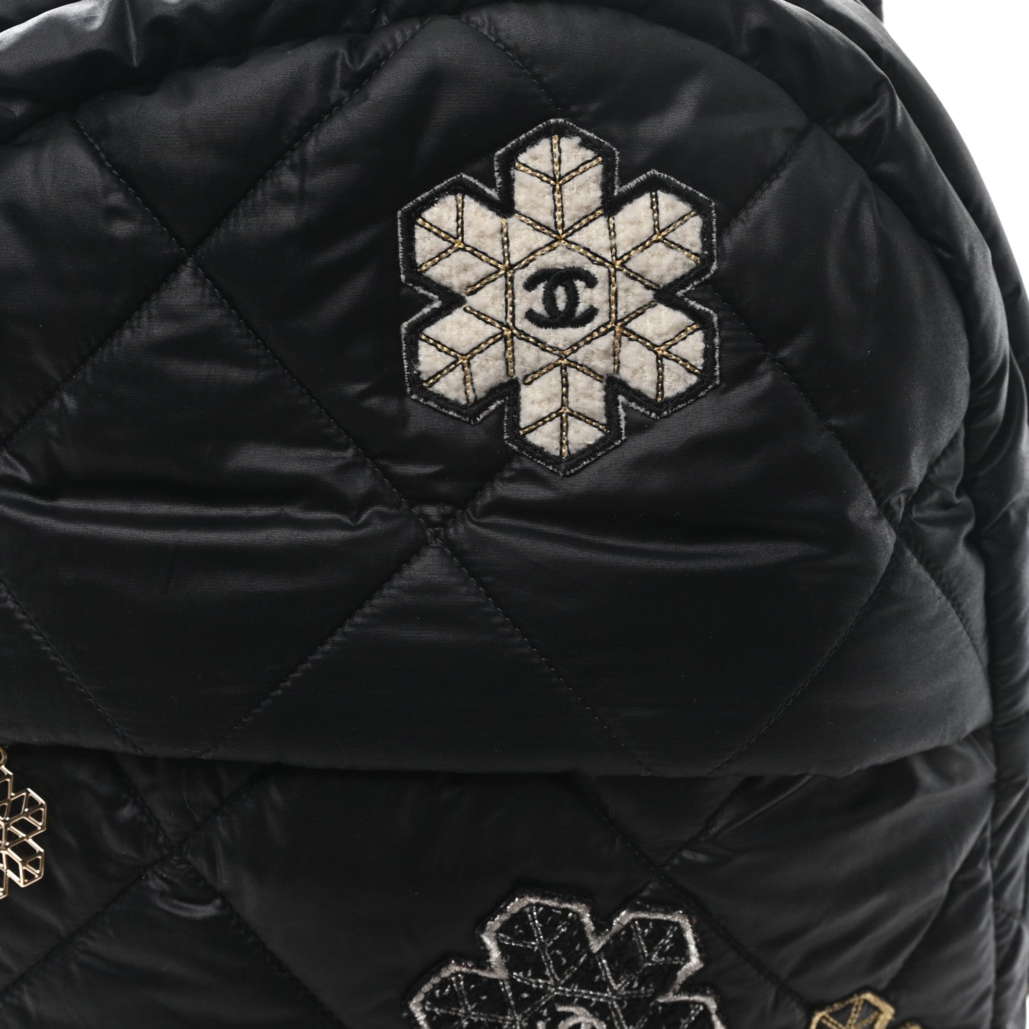 Nylon Tweed Quilted Small Coco Neige Snowflake Backpack Black