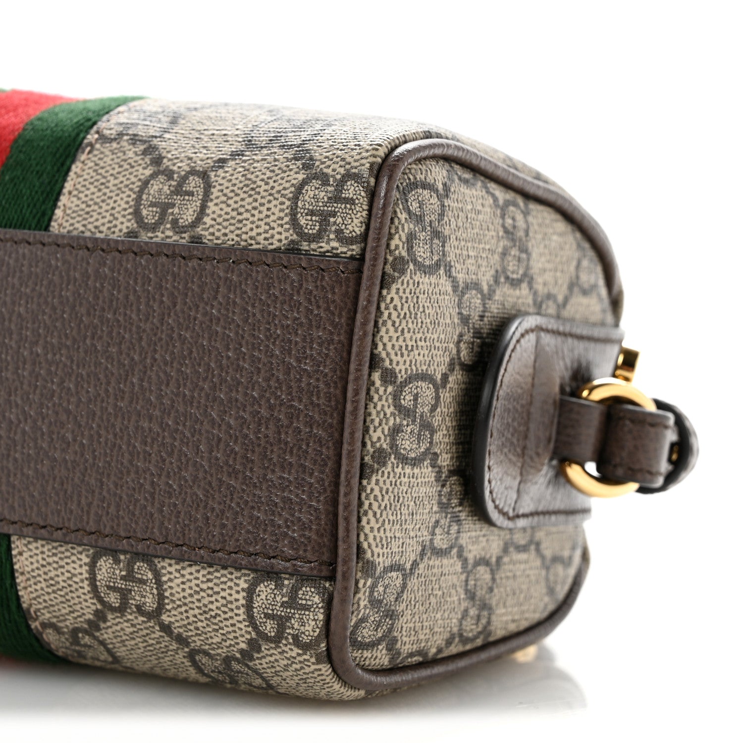 GG Supreme Monogram Textured Dollar Calfskin Web Super Mini Ophidia Top Handle Bowler Bag  Beige Ebony New Acero