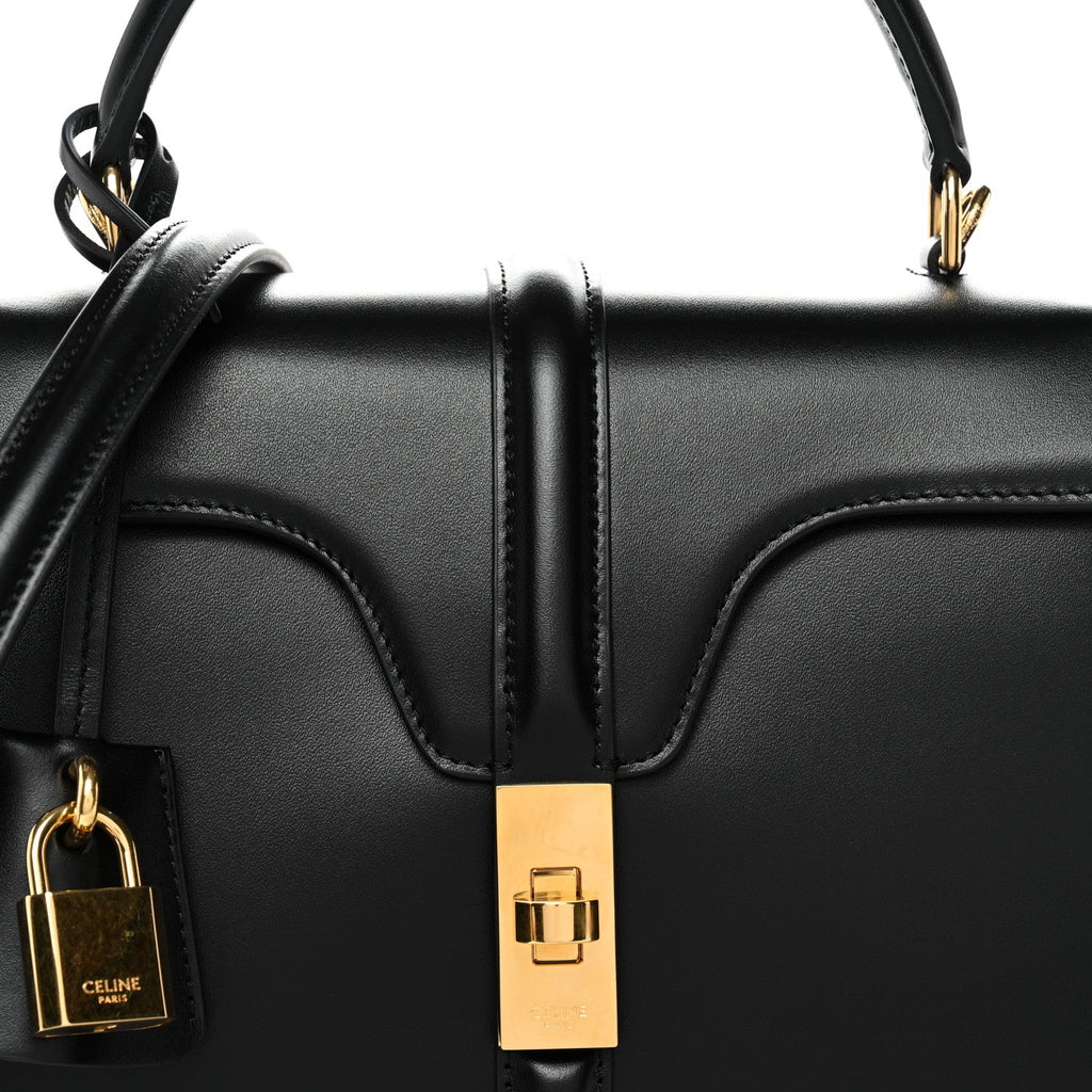 Satinated Calfskin Small 16 Top Handle Bag Black