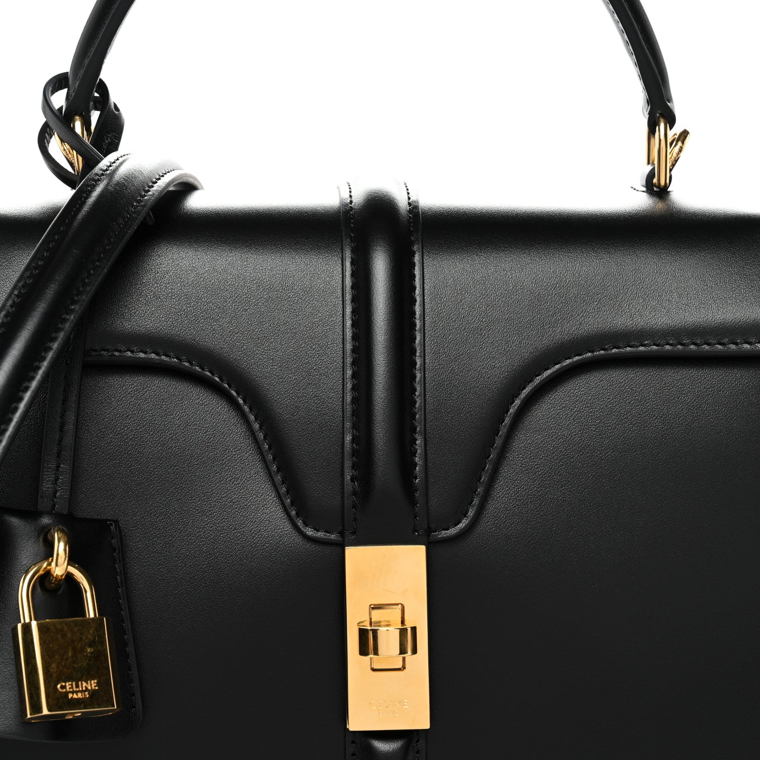 Satinated Calfskin Small 16 Top Handle Bag Black