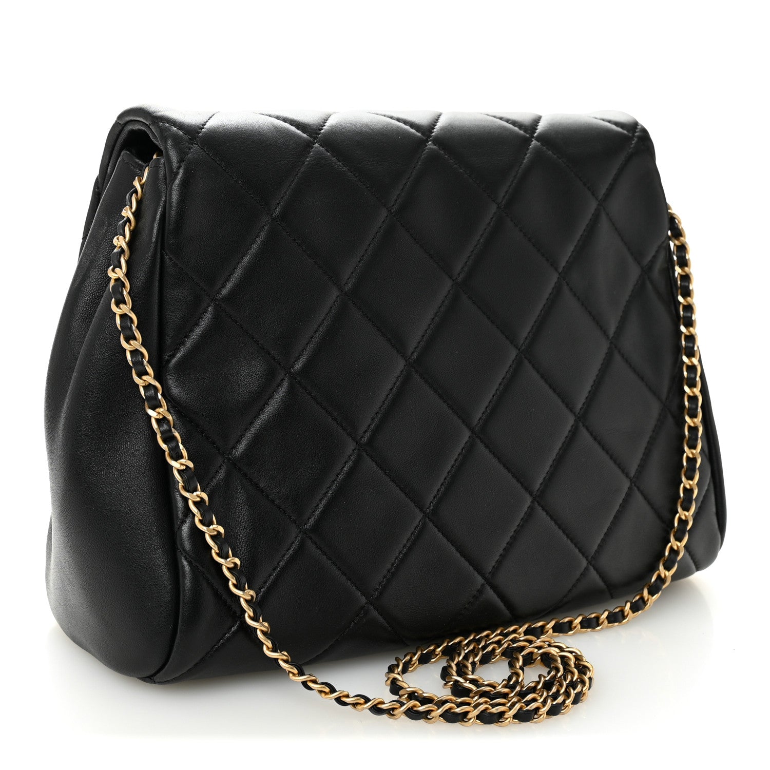 Lambskin Quilted Side Flap Black