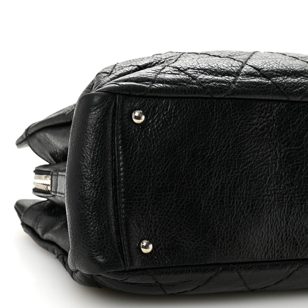 Glazed Calfskin On the Road Zip Tote Black