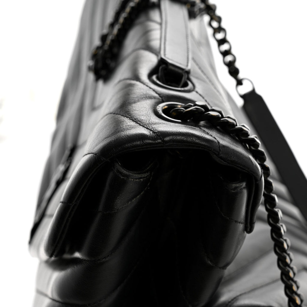 Calfskin Y Quilted Monogram Large Loulou Chain Satchel Black
