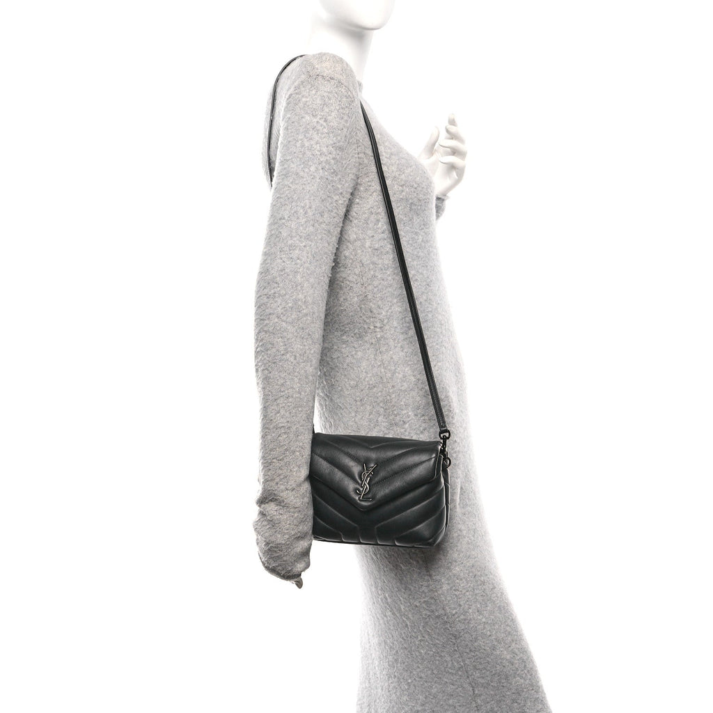 Calfskin Y Quilted Monogram Monochrome Toy Loulou Crossbody Bag Black