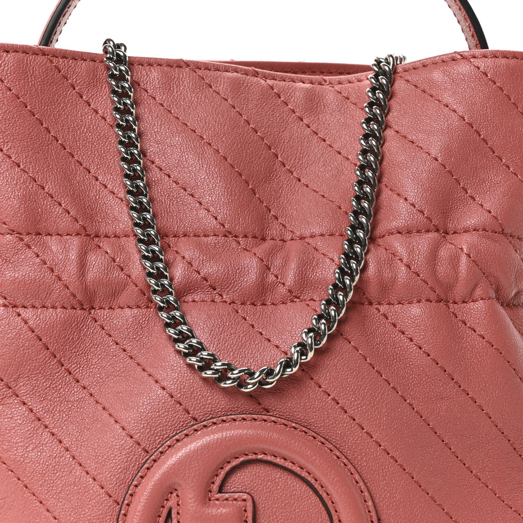 Sakai Be Green Calfskin Diagonal Stitched Mini Blondie Bucket Bag Pink