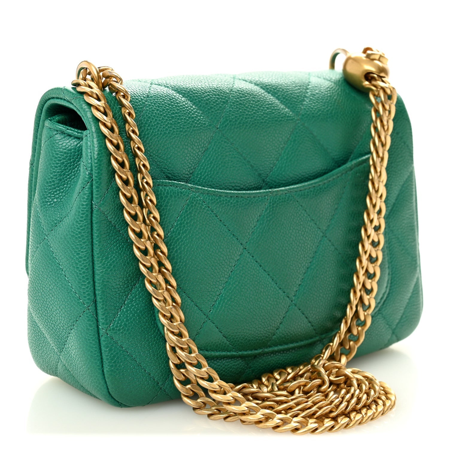 Caviar Quilted Sweetheart Flap Green