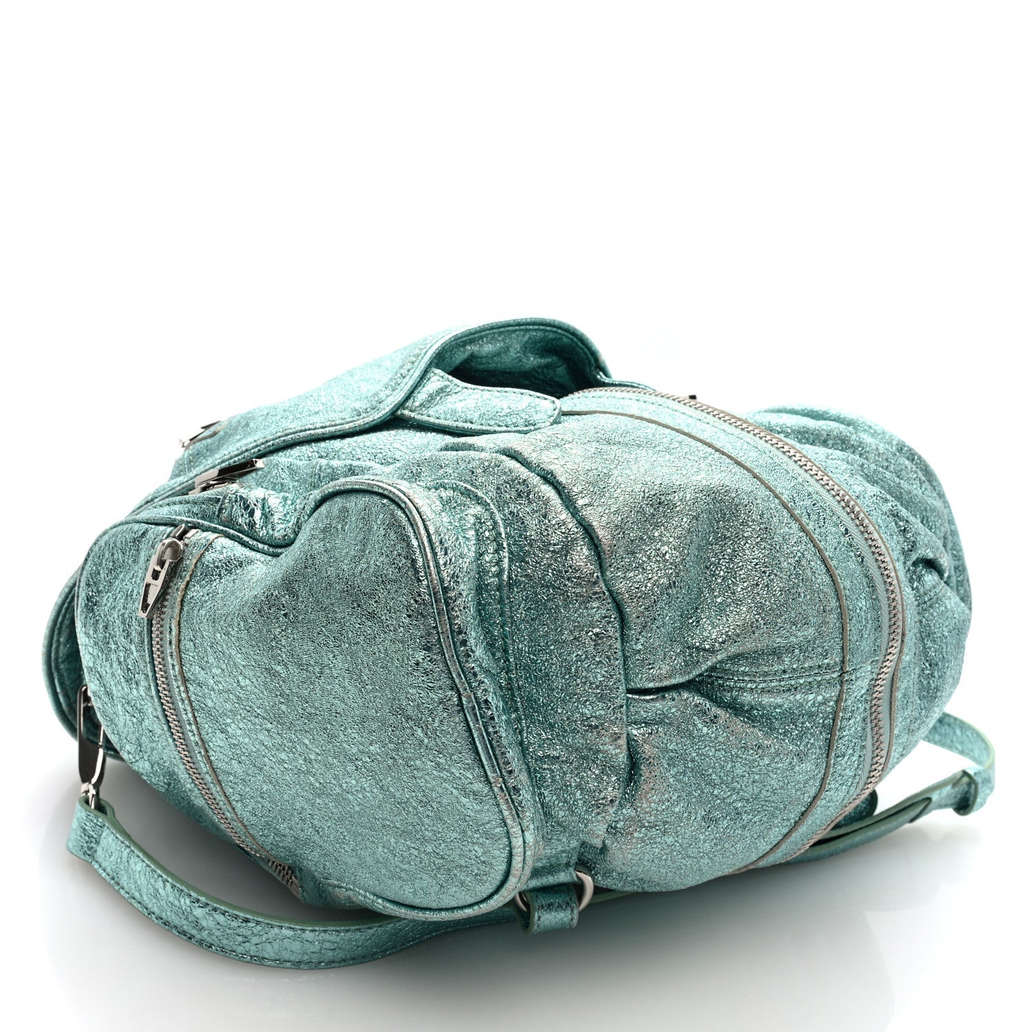 Metallic Calfskin Marti Backpack Bag Light Blue Rhodium Hardware