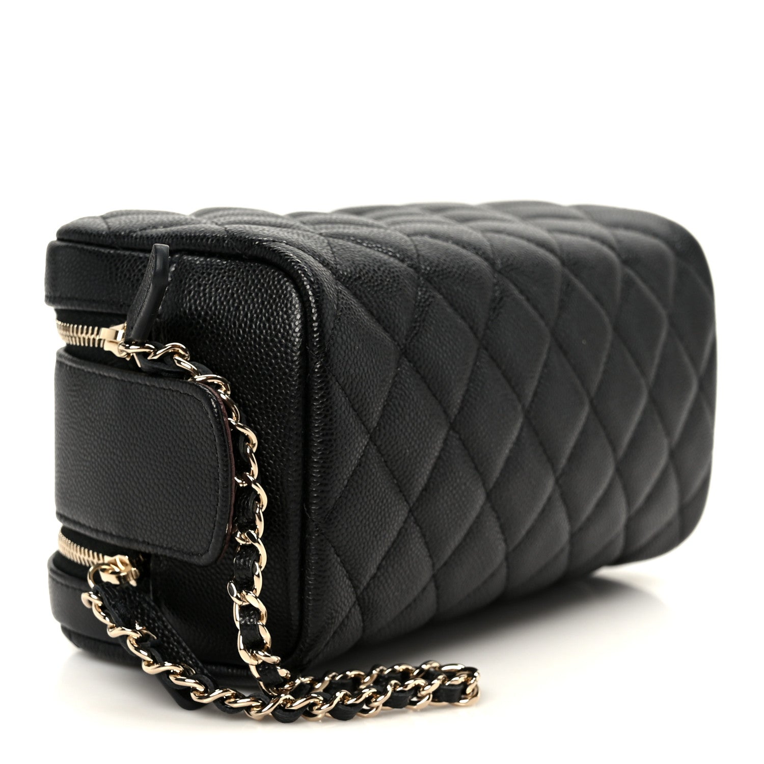Caviar Quilted Toiletry Case With Chain Black