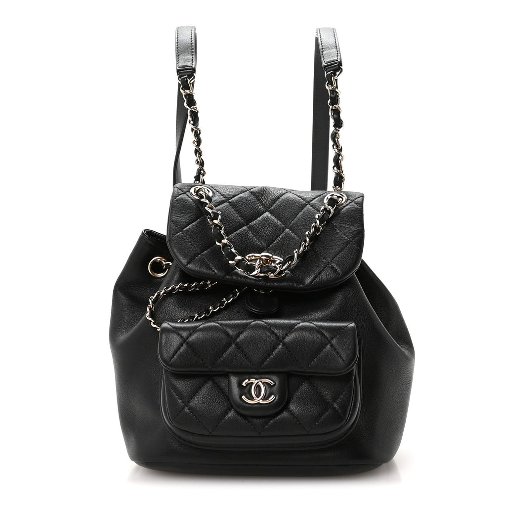 Glazed Aged Calfskin Quilted Small Duma Drawstring Backpack Black