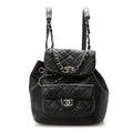 Glazed Aged Calfskin Quilted Small Duma Drawstring Backpack Black