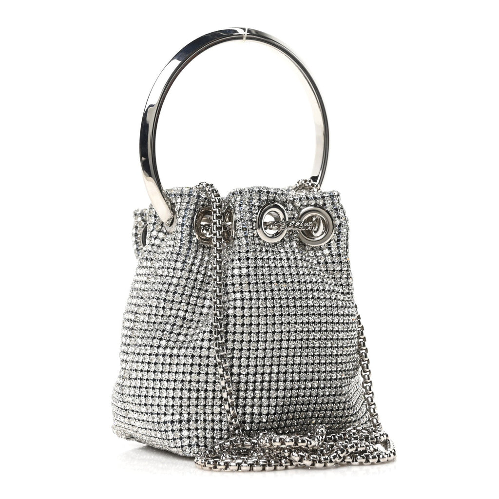 Satin Crystal Embellished Micro Bon Bon Bag Silver