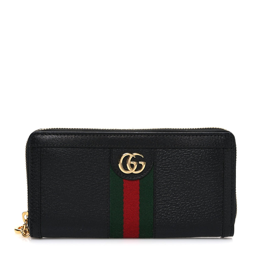 Calfskin Web Ophidia Zip Around Wallet Black
