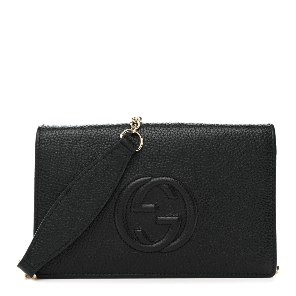 Pebbled Calfskin Soho Wallet On Chain Black