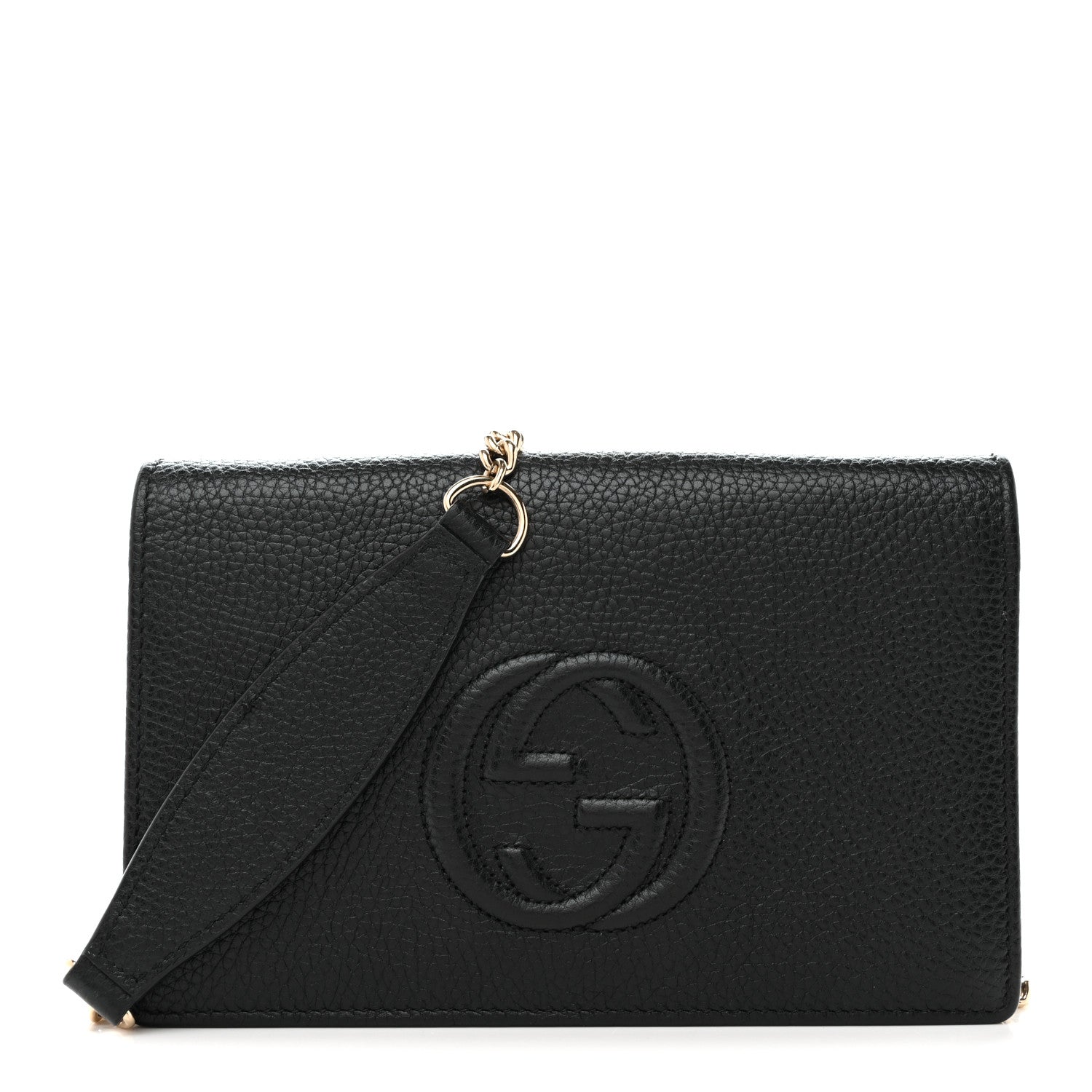 Pebbled Calfskin Soho Wallet On Chain Black