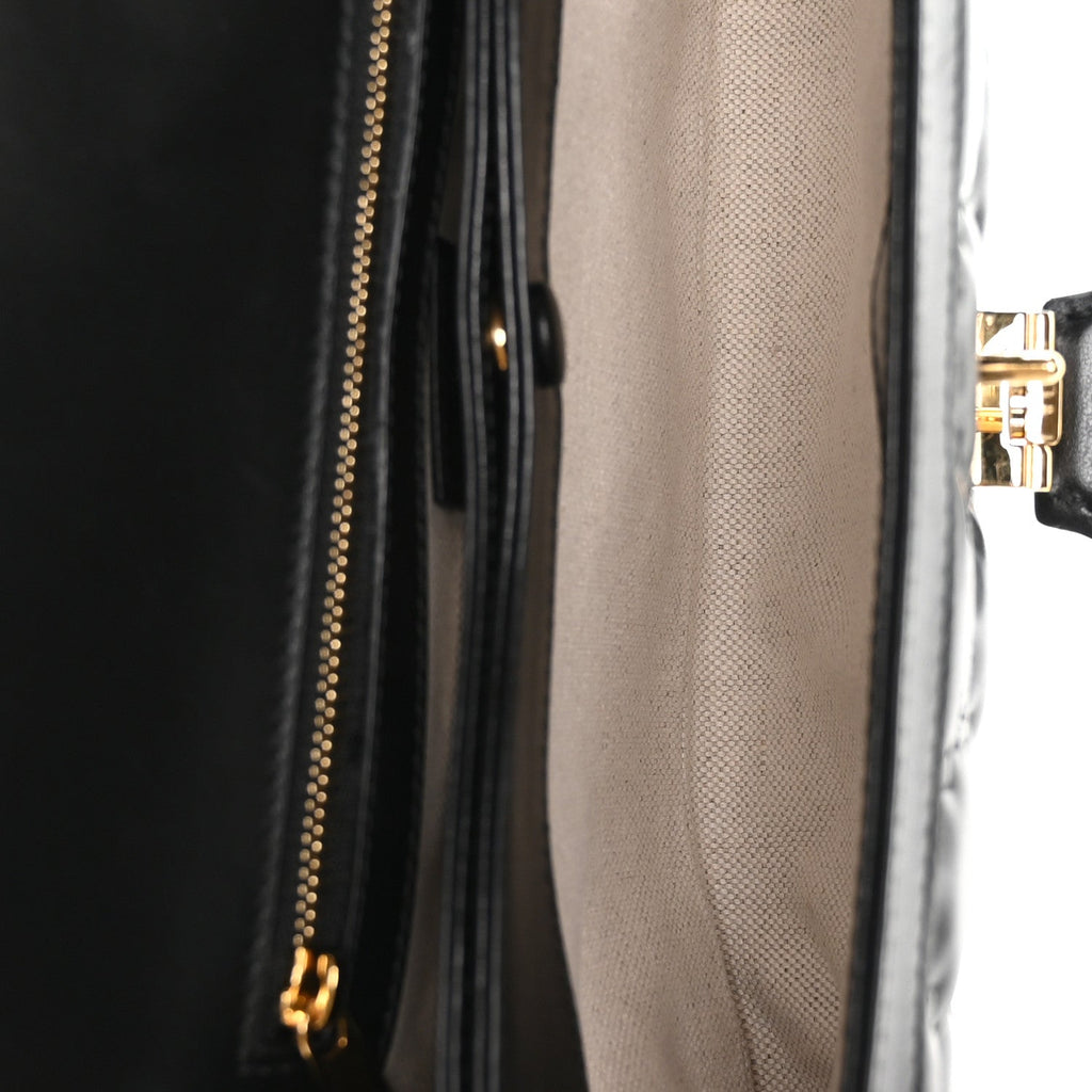 Calfskin GG Matelasse Small Flap Shoulder Bag Black Natural