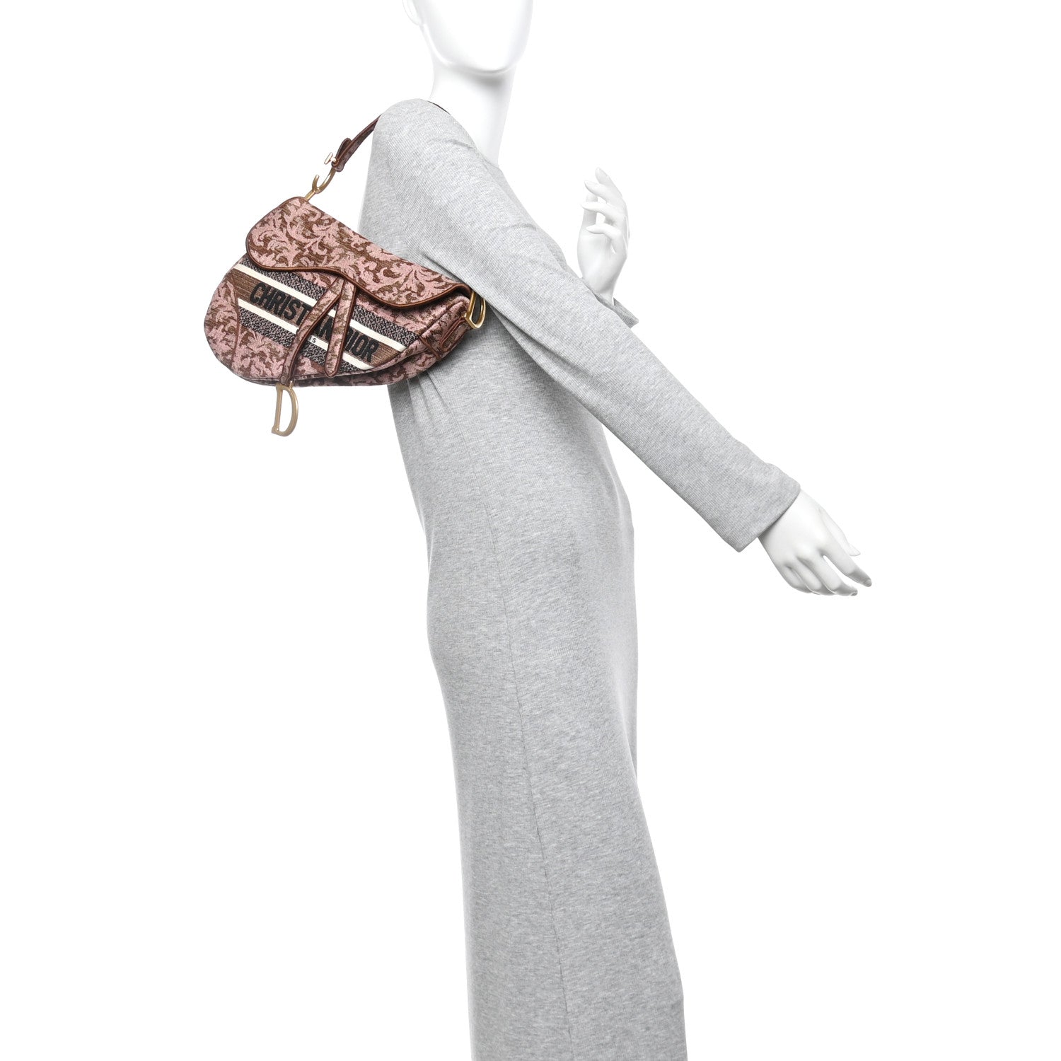 Canvas Embroidered Brocart Saddle Bag Metallic Pink