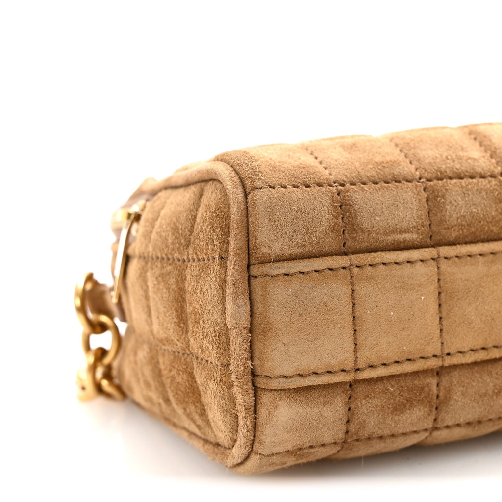 Suede Calfskin Mini Quilted Monogram Camera Bag Golden Leaf