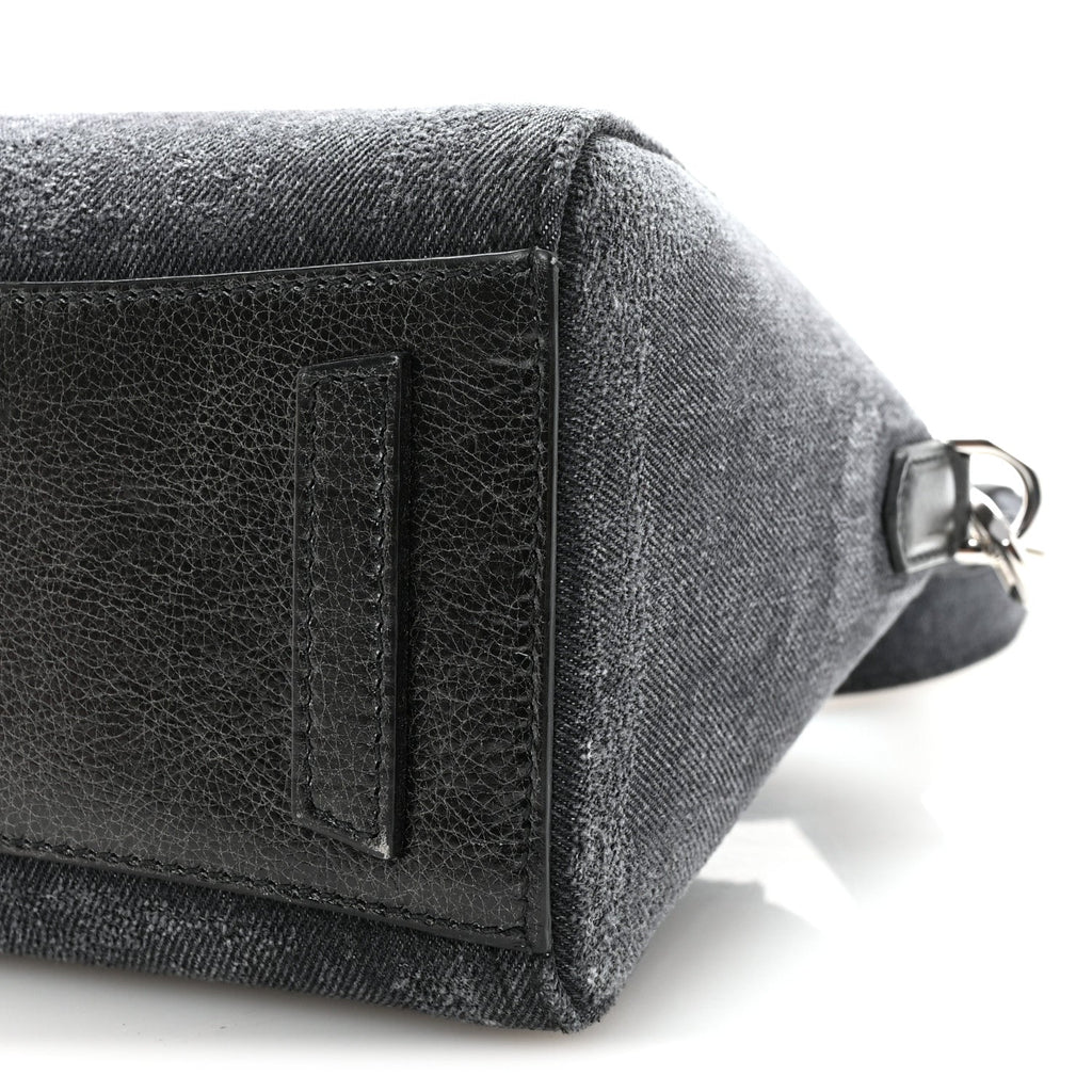 Washed Denim Mini Antigona Shoulder Bag Black
