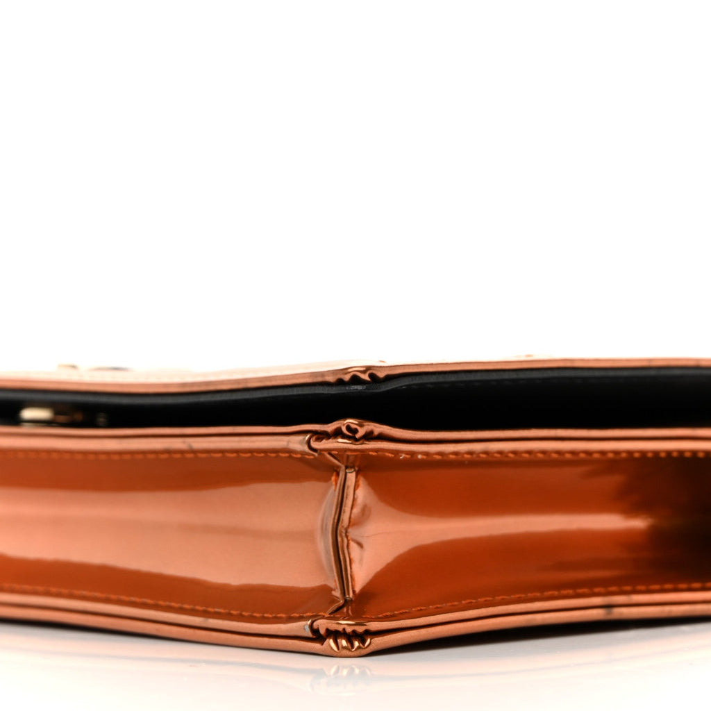 Metallic Patent Micro-Cannage Diorama Wallet on Chain Pouch Orange