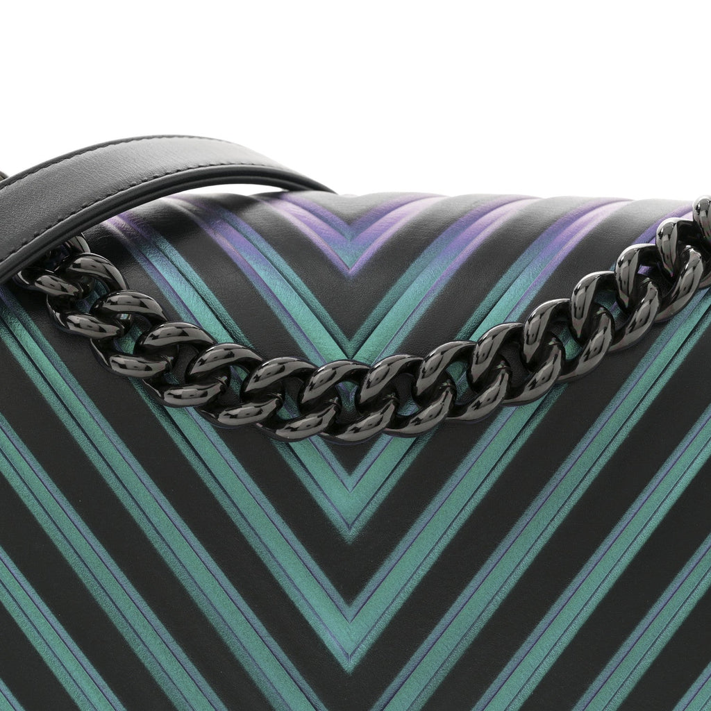 Calfskin Painted Chevron Embossed Medium Boy Flap Black