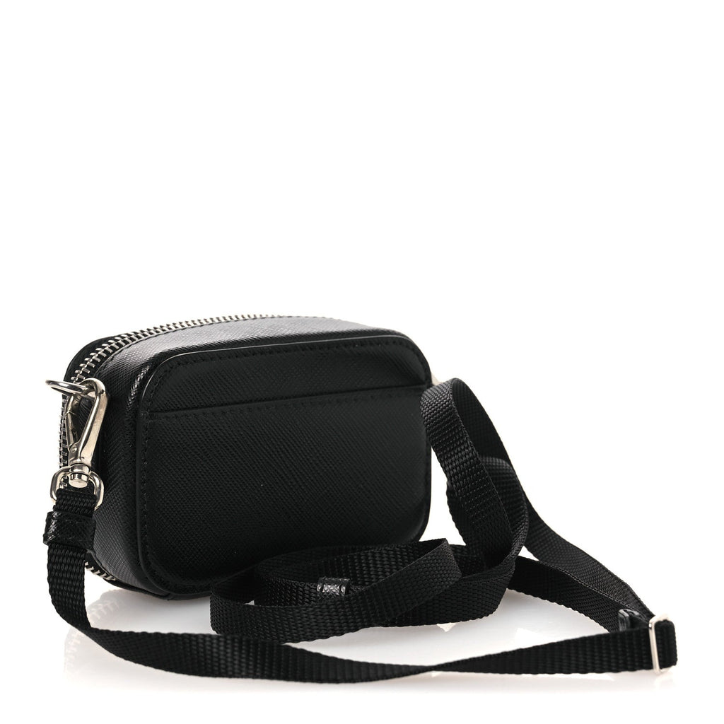 Saffiano Travel Metal Triangle Logo Mini Pouch Shoulder Bag Black