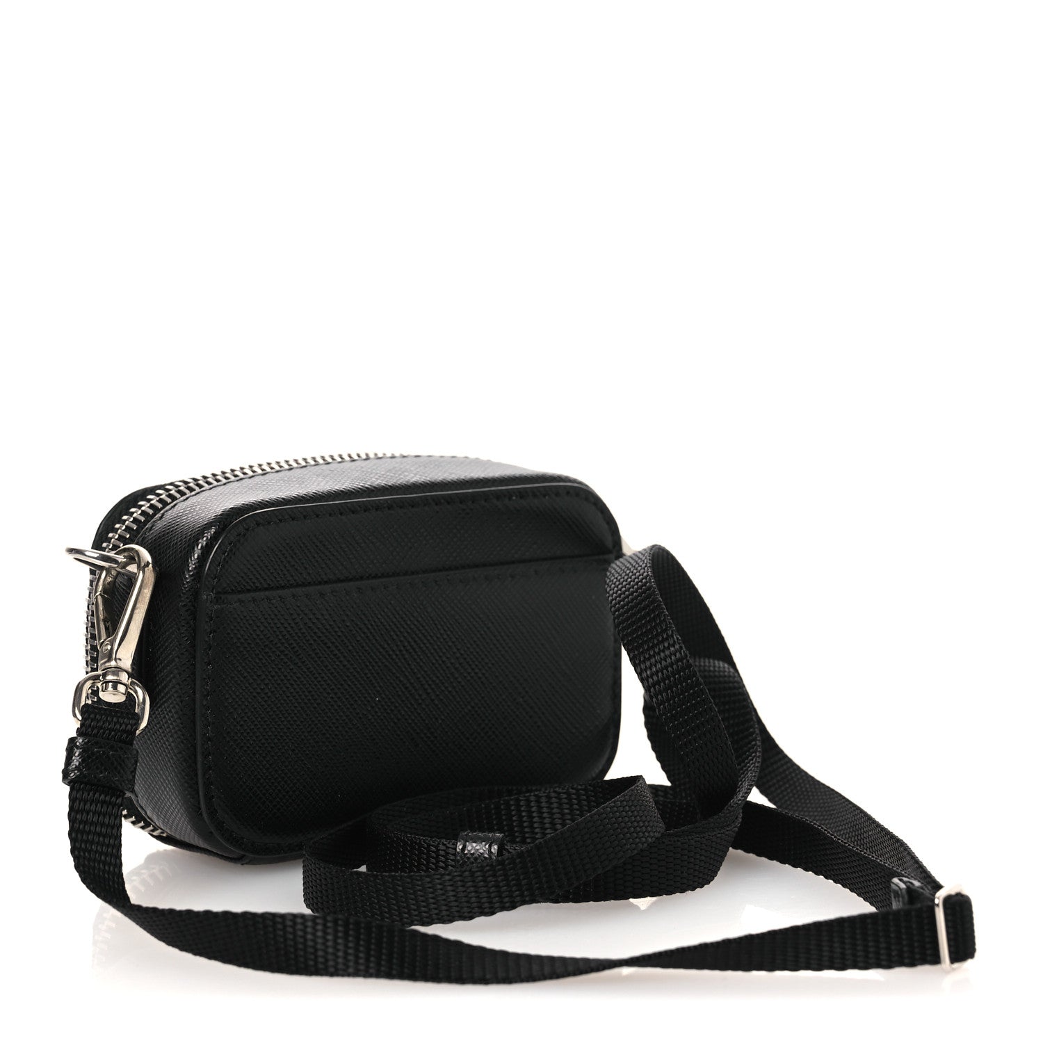 Saffiano Travel Metal Triangle Logo Mini Pouch Shoulder Bag Black