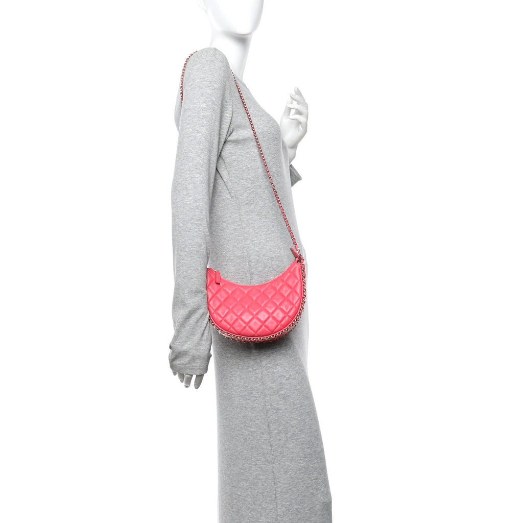 Lambskin Quilted Small Hobo Bag Pink