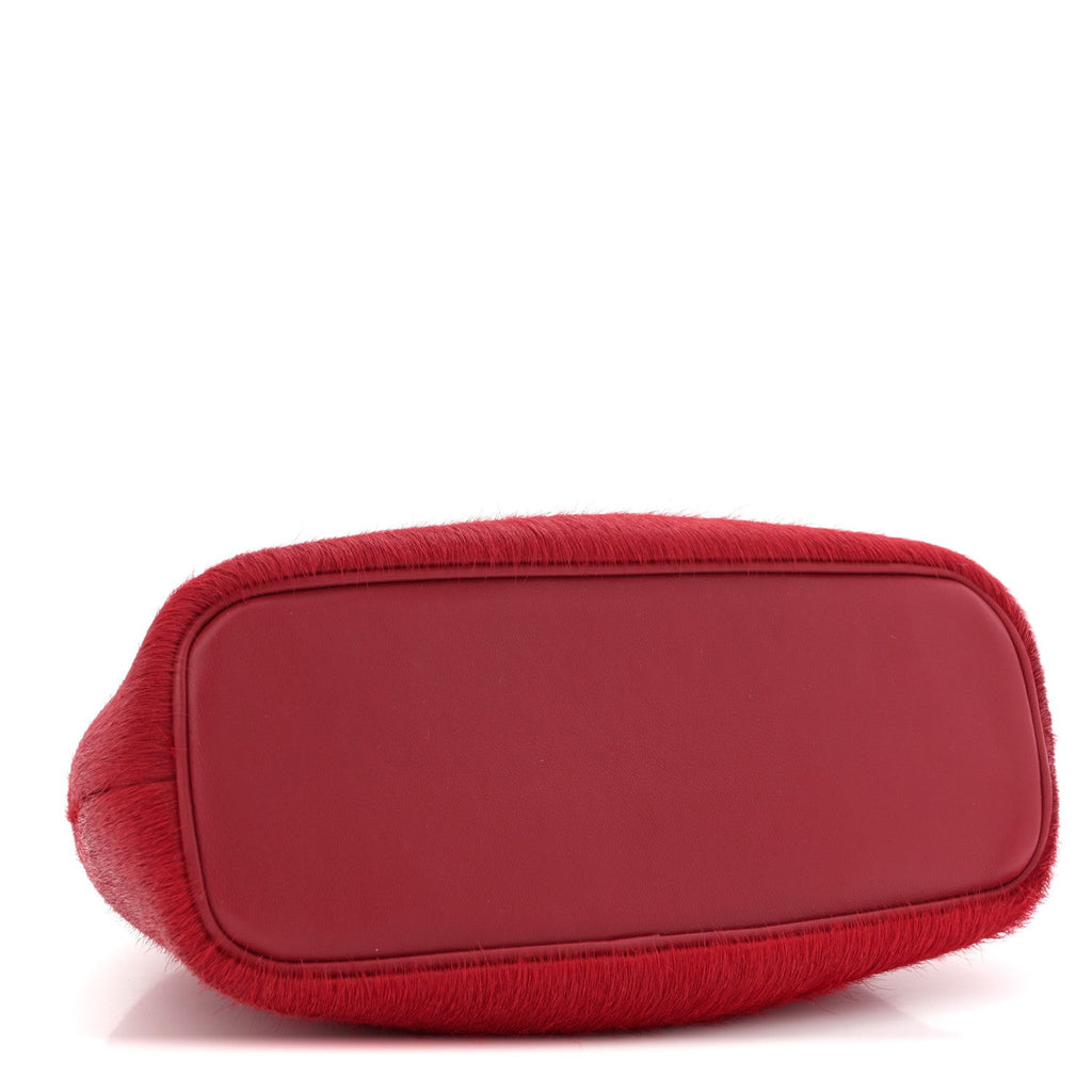 Pony Hair Le Petit Calino Ring Top Handle Bag Red