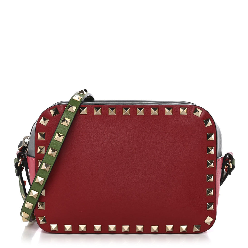 Vitello Colorblock Rockstud Camera Crossbody Bag Deep Rose Clover