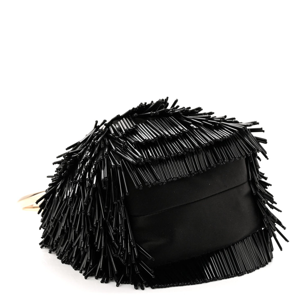 Satin Beaded Mini Bon Bon Bag Black