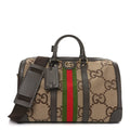 Monogram Jumbo GG Textured Dollar Calfskin Web Medium Duffle Bag Camel Ebony